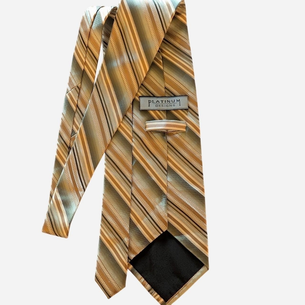 Platinum Designs tan and green striped silk tie